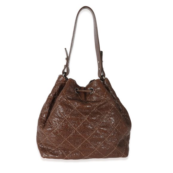 Chanel Brown Glazed Calfskin On The Road Drawstring Bucket Bag - Picture 3 of 7